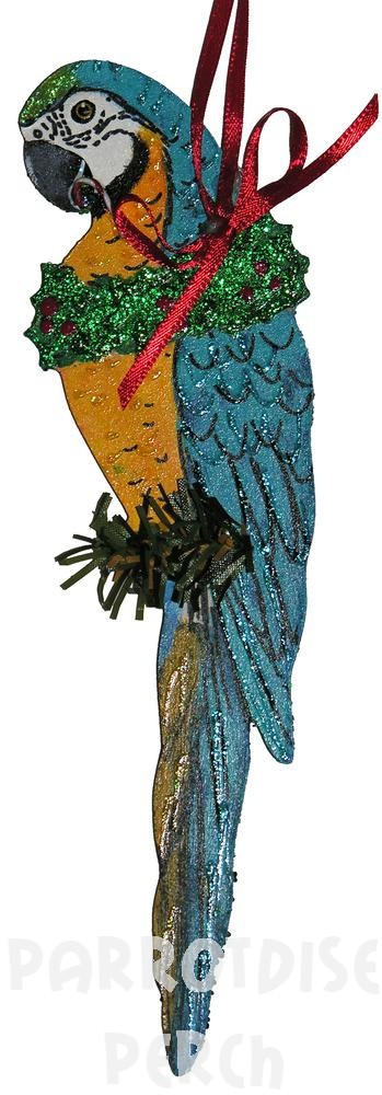 Hand Painted Blue & Gold Macaw Ornament