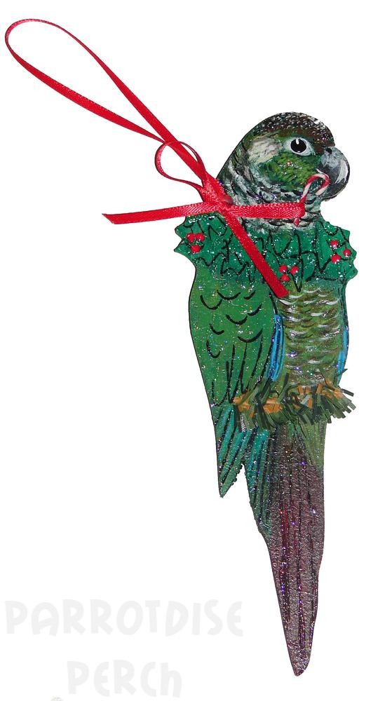 Hand Painted Green Cheek Conure Ornament